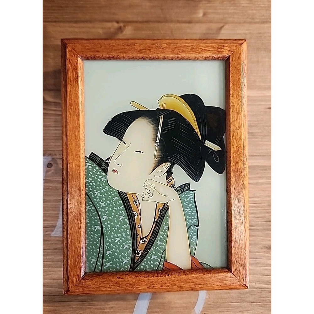 Geisha Girl  Asian Art  Trinket Jewelry Wood Box  6 In X 4 In & Playing Cards‎ - Picture 2 of 9